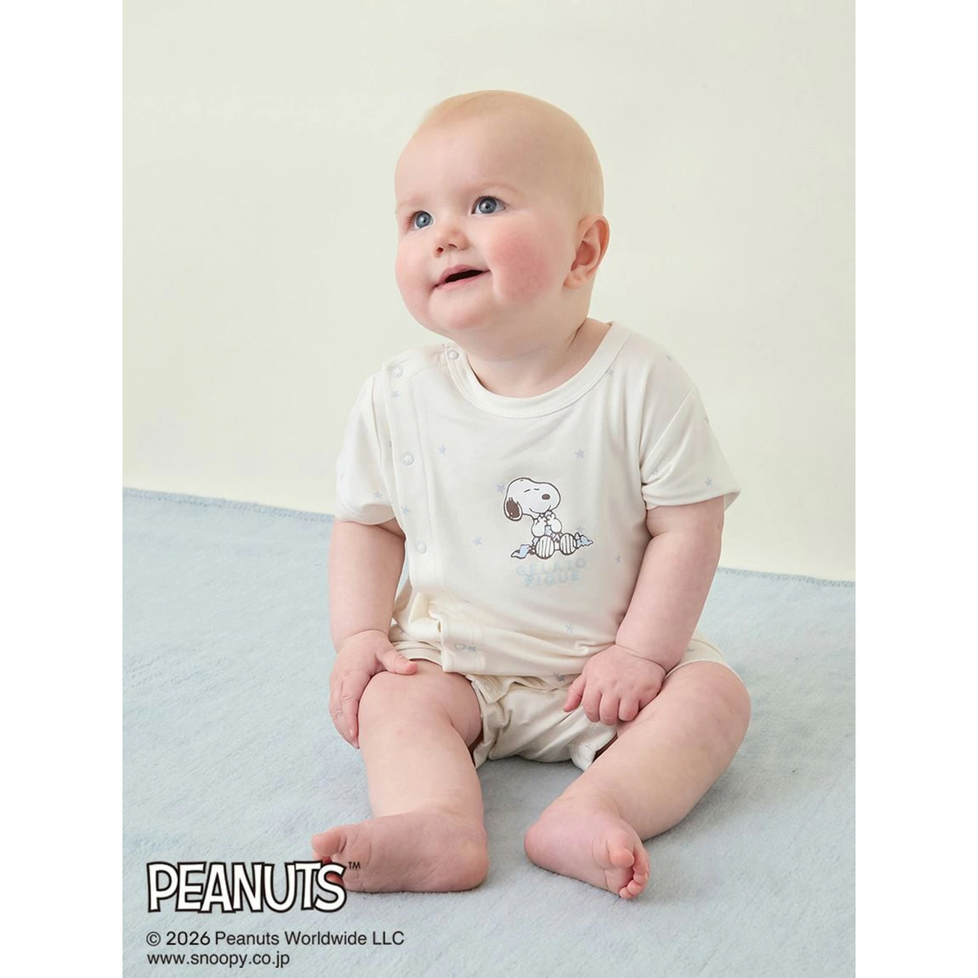 ジェラートピケ PEANUTS BABY 接触冷感ロンパース クリーム 着用