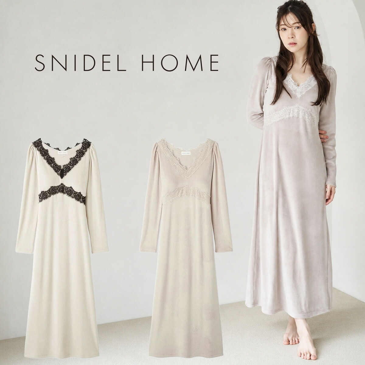 SNIDEL HOME イフミック シルキーフリースカップインワンピース アイボリーとピンクのカラー展開