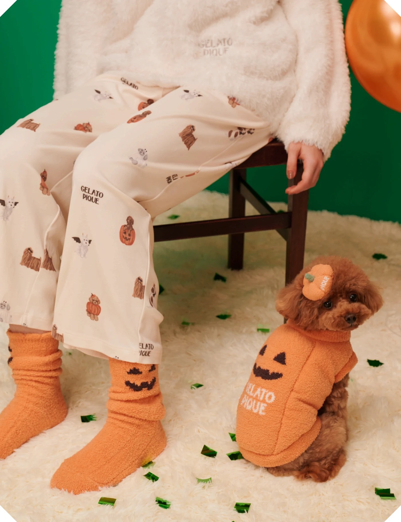 gelato pique ハロウィン 飼い主とパンプキンプルオーバーの愛犬のリンクコーデ