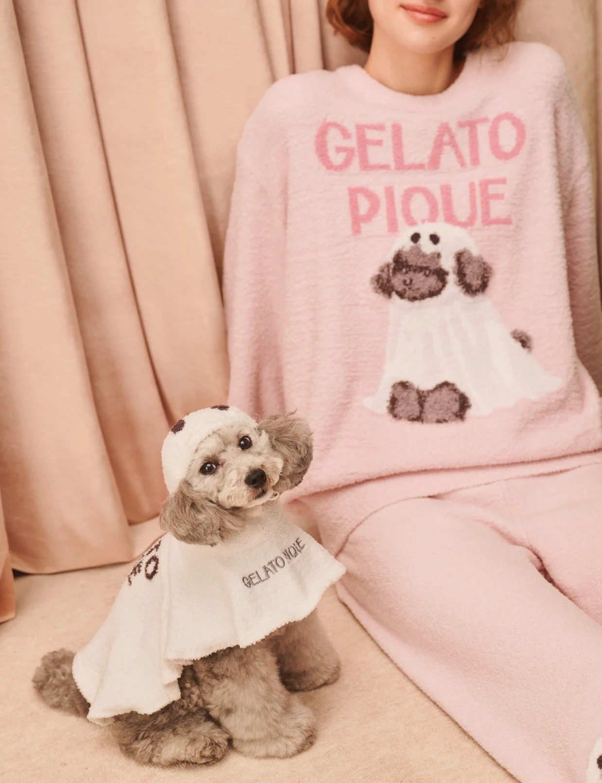 gelato pique ハロウィン 飼い主とおばけケープの愛犬のリンクコーデ