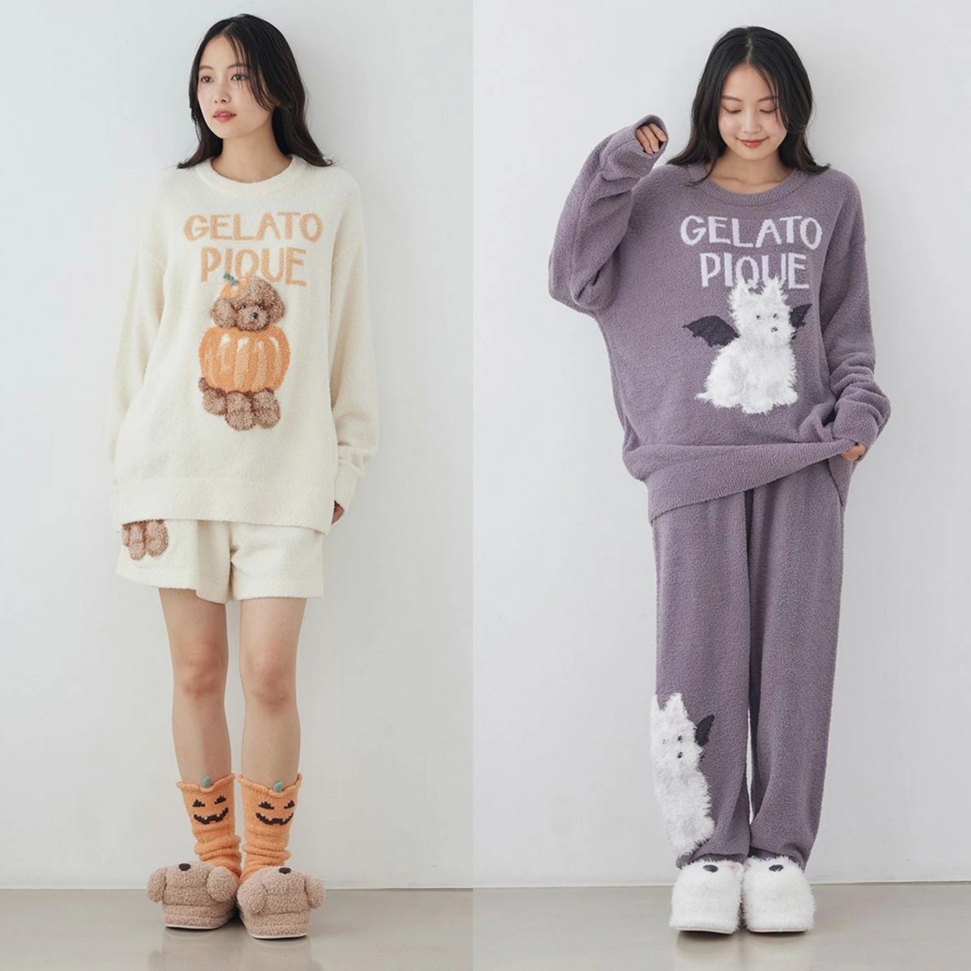 gelato pique ナイトパレードDOGSジャガードの上下 クリームとダークグレーの着用イメージ